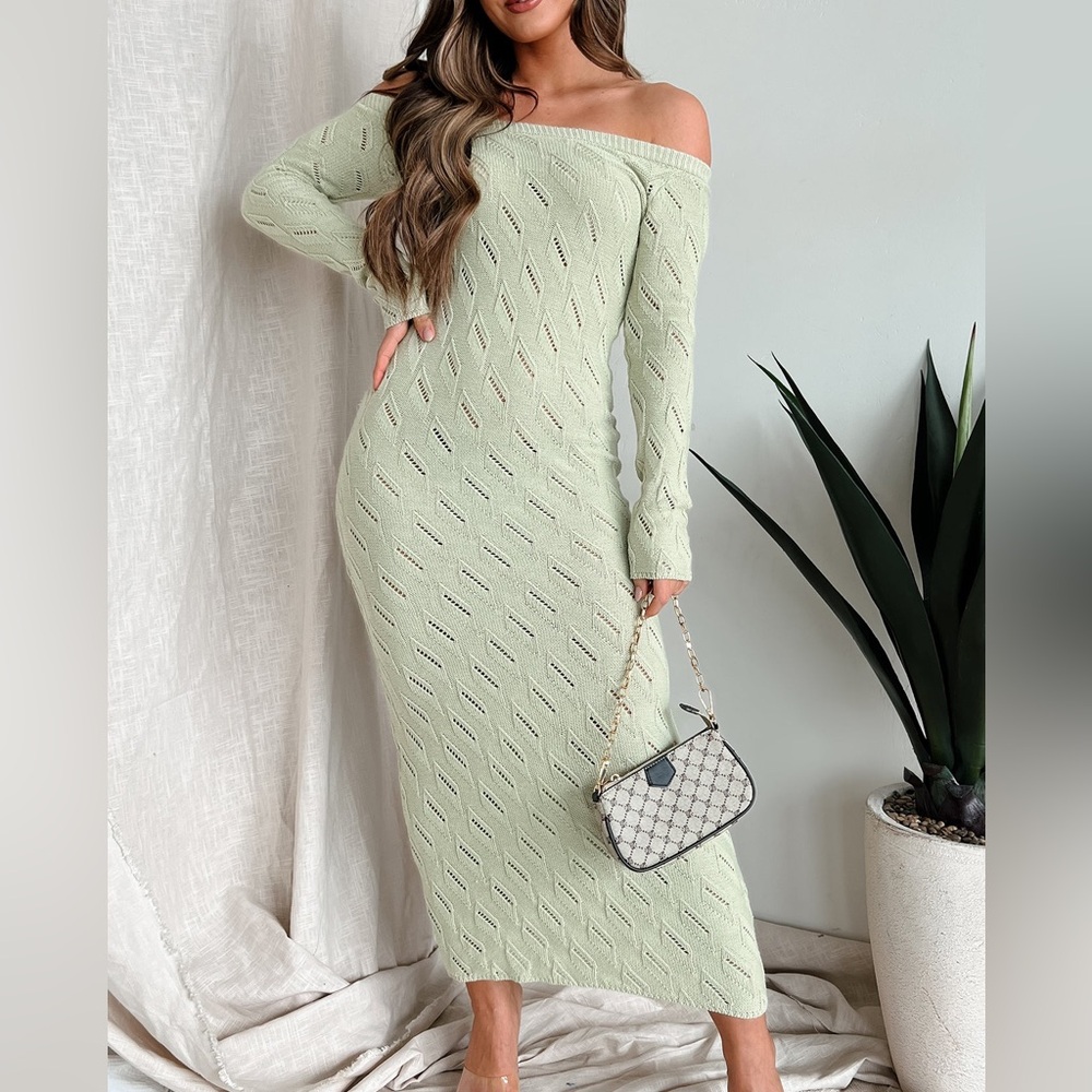 Off-shoulder green maxi dress